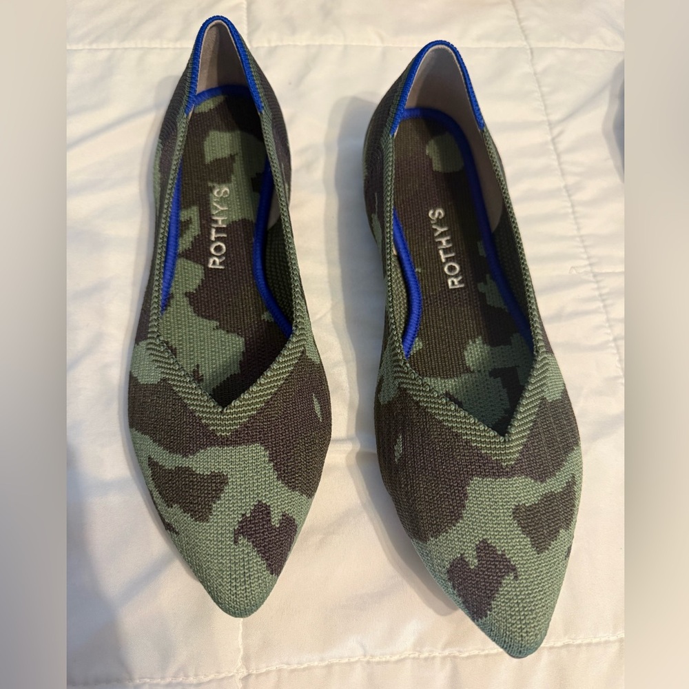 Rothy's Green Camouflage Point Flats